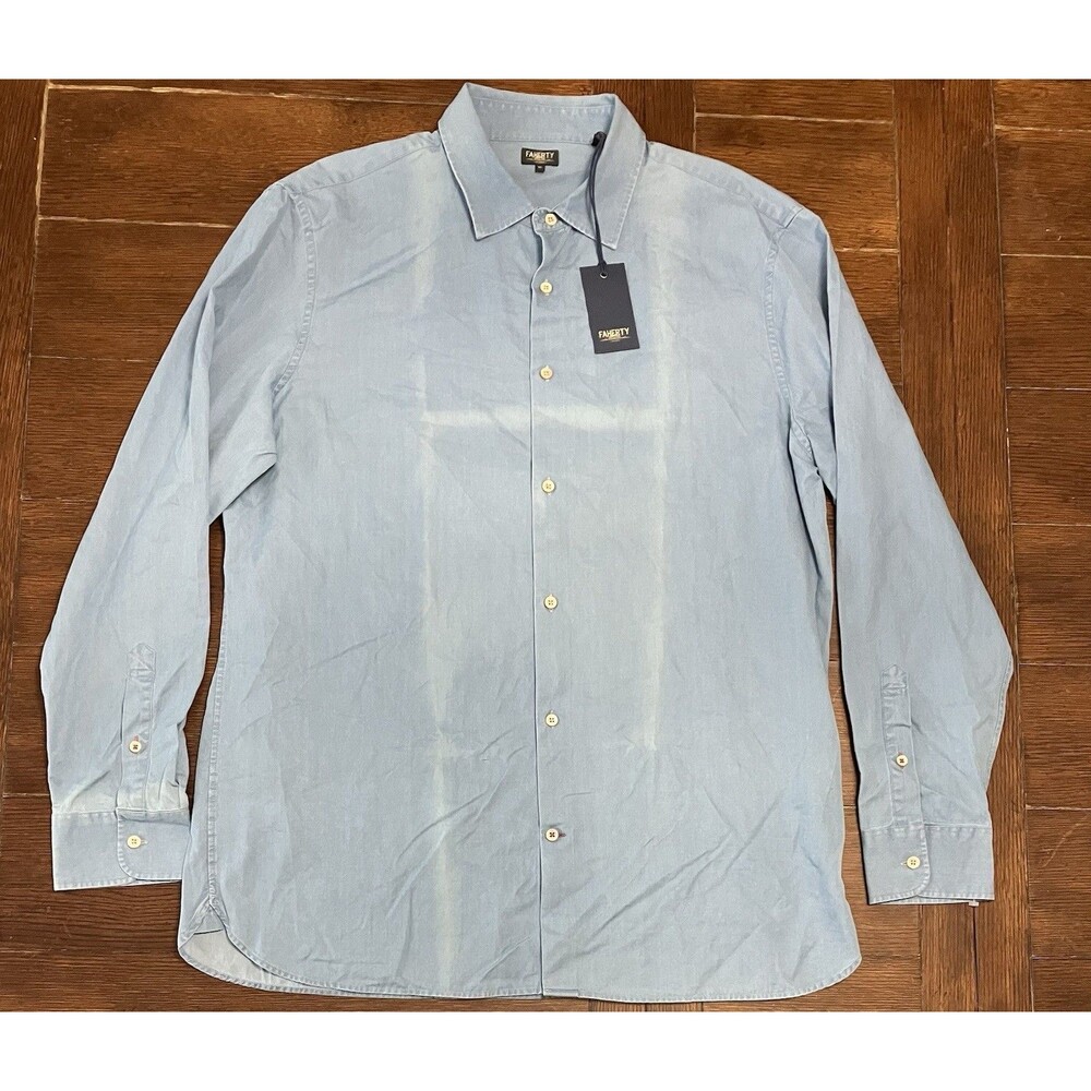 NWT Faherty Men’s Size XL Reserve Chambray Shirt Sea Wash Indigo Button Up